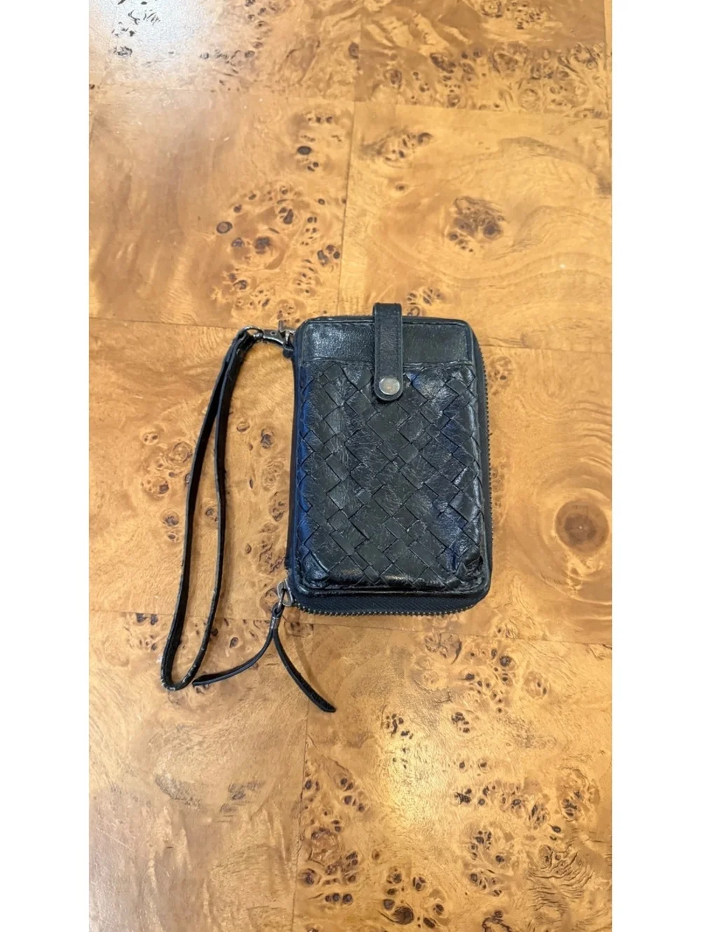 Elliott Lucca Black Woven Leather Wristlet Wallet